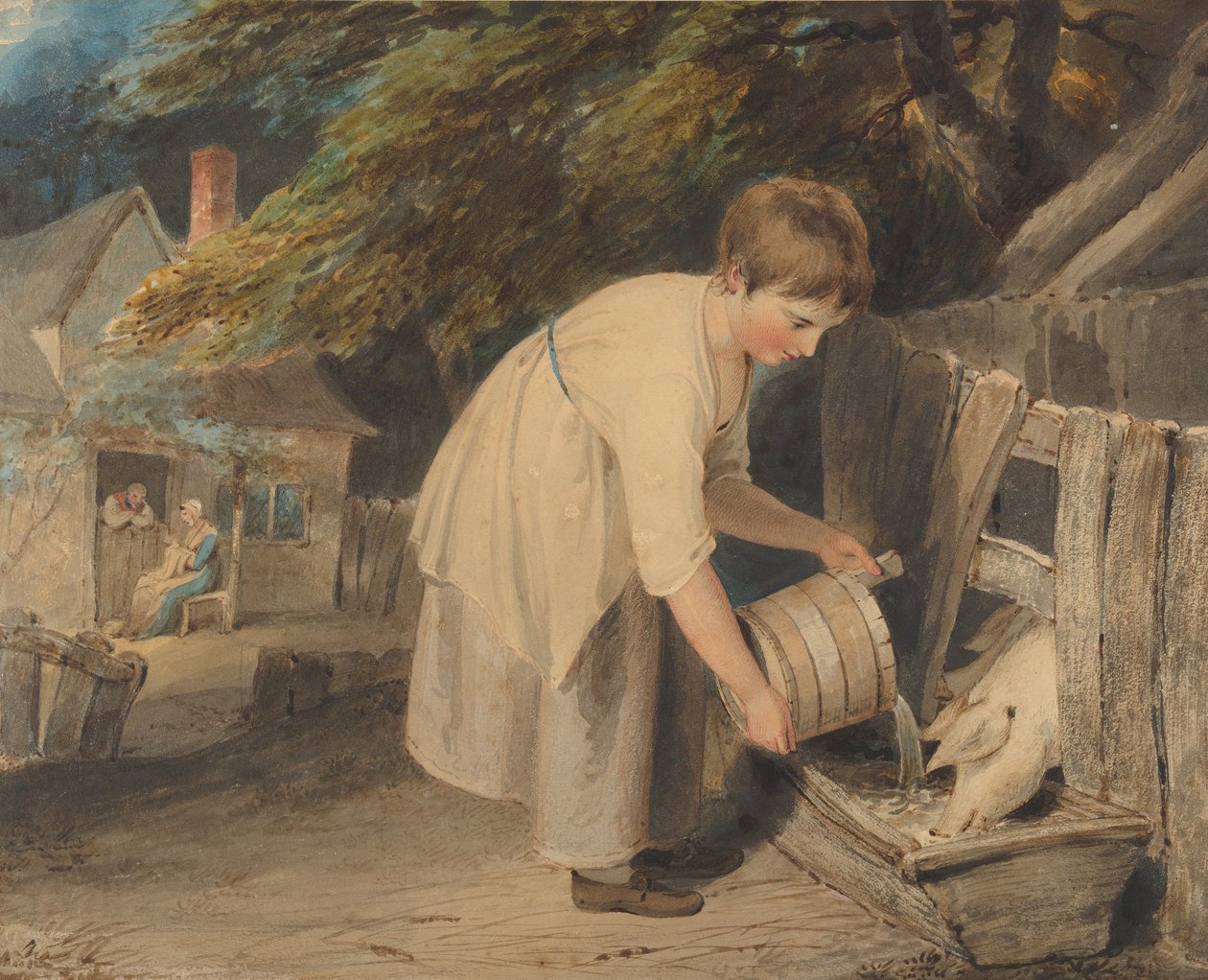 Menina alimentando porcos, 1800. de Richard Westall