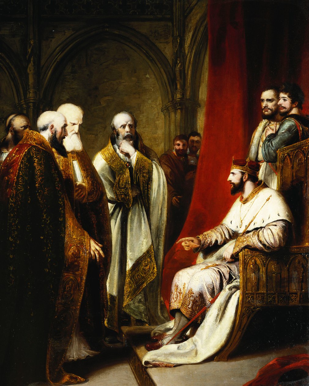 Henrique III Respondendo ao Arcebispo de Canterbury e aos Bispos de Salisbury, Winchester e Carlisle, que exigiam uma reforma no Estado, de Richard Westall