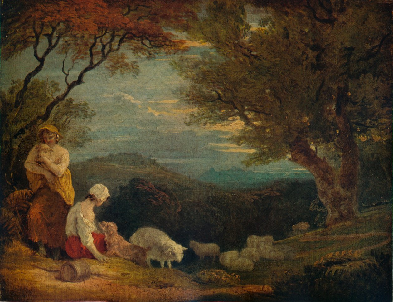 Paisagem com mulheres, ovelha e cachorro, c1811, 1938 de Richard Westall