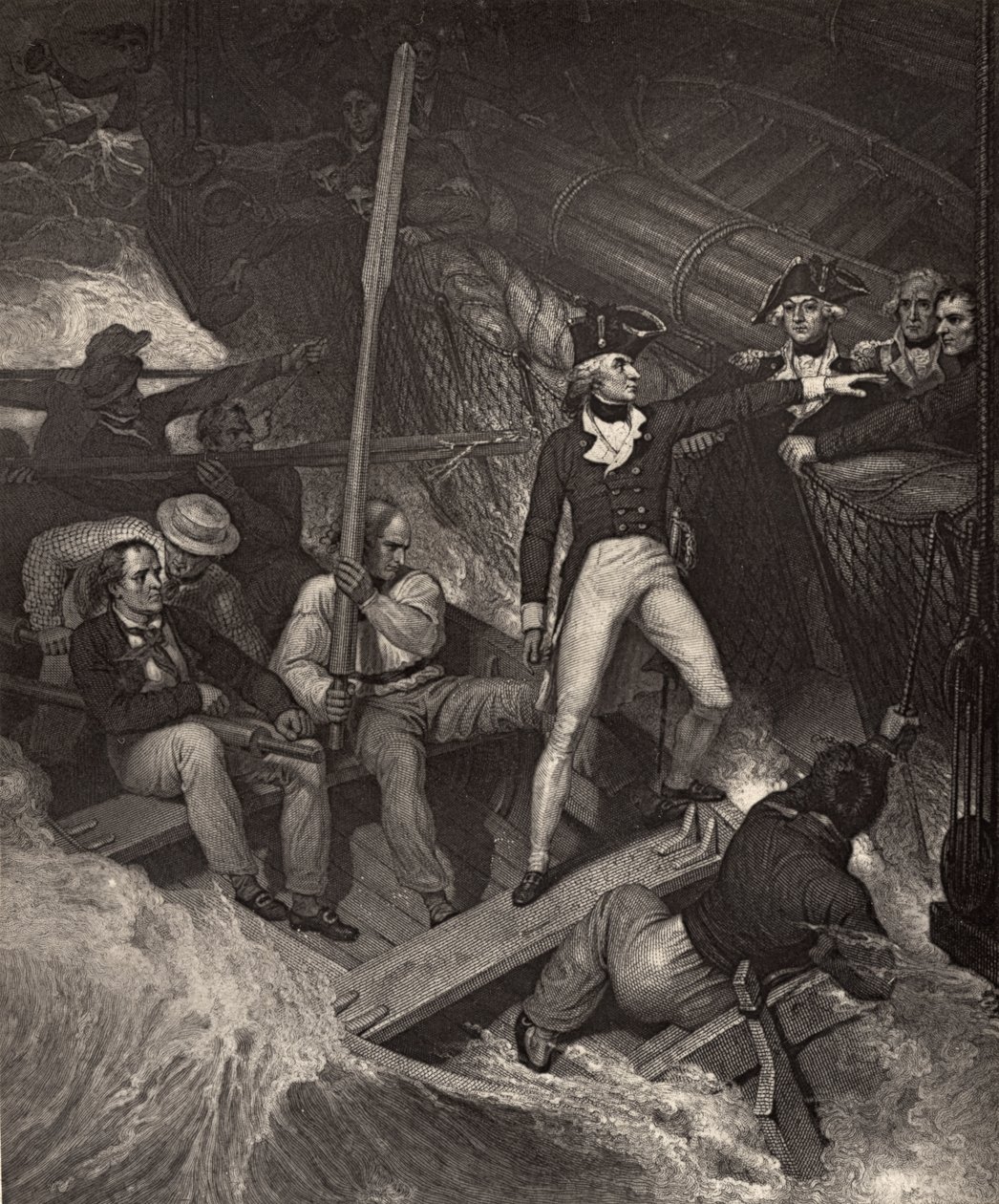 Tenente Nelson voluntariado para embarcar em um prêmio em vendaval violento, ilustração de &39;The Life of Nelson&39; por Robert Southey (1774-1843) publicado pela primeira vez em 1813 de Richard Westall
