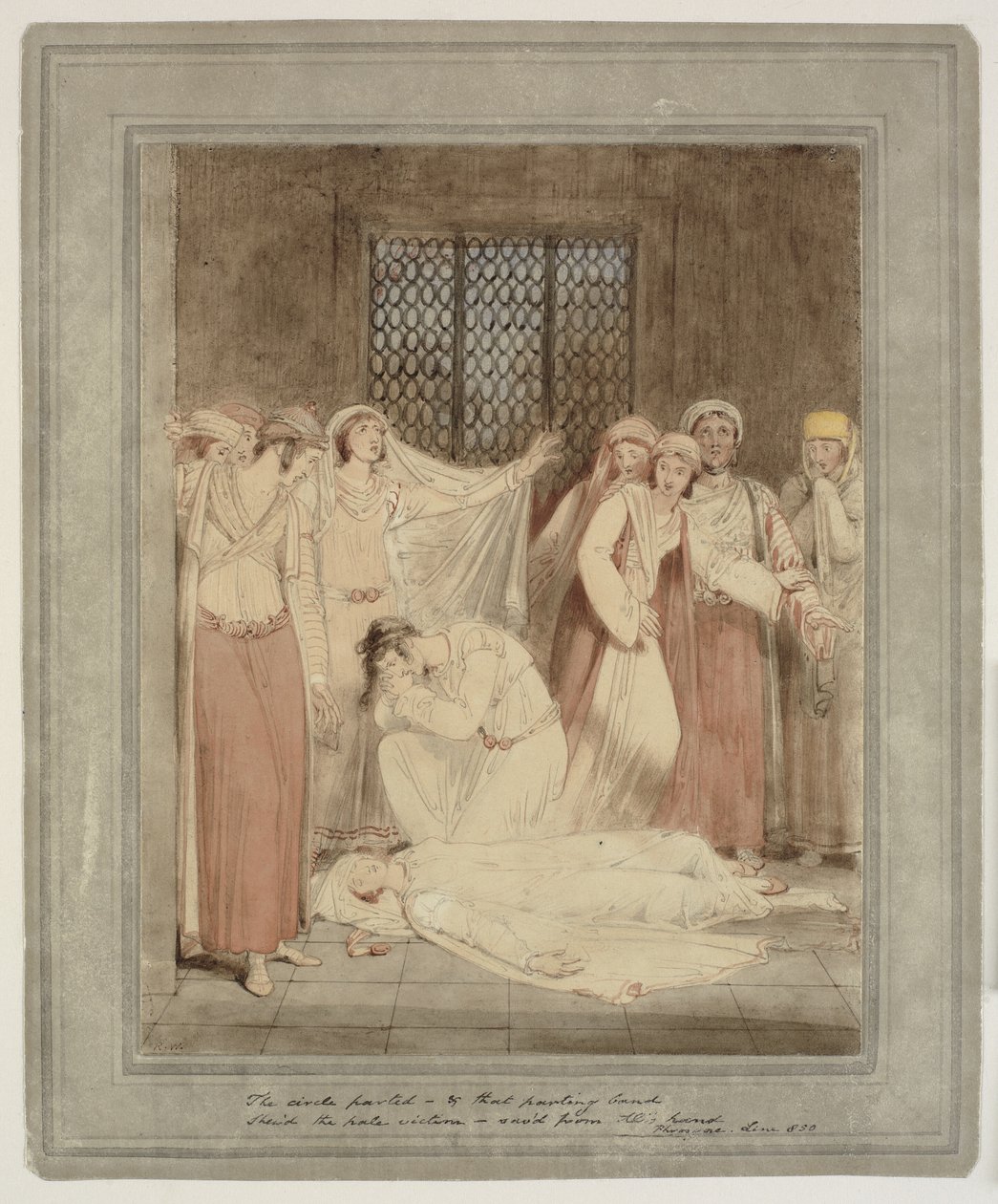 Cena de Phrosyne, um conto grego de Henry Gally Knight de Richard Westall