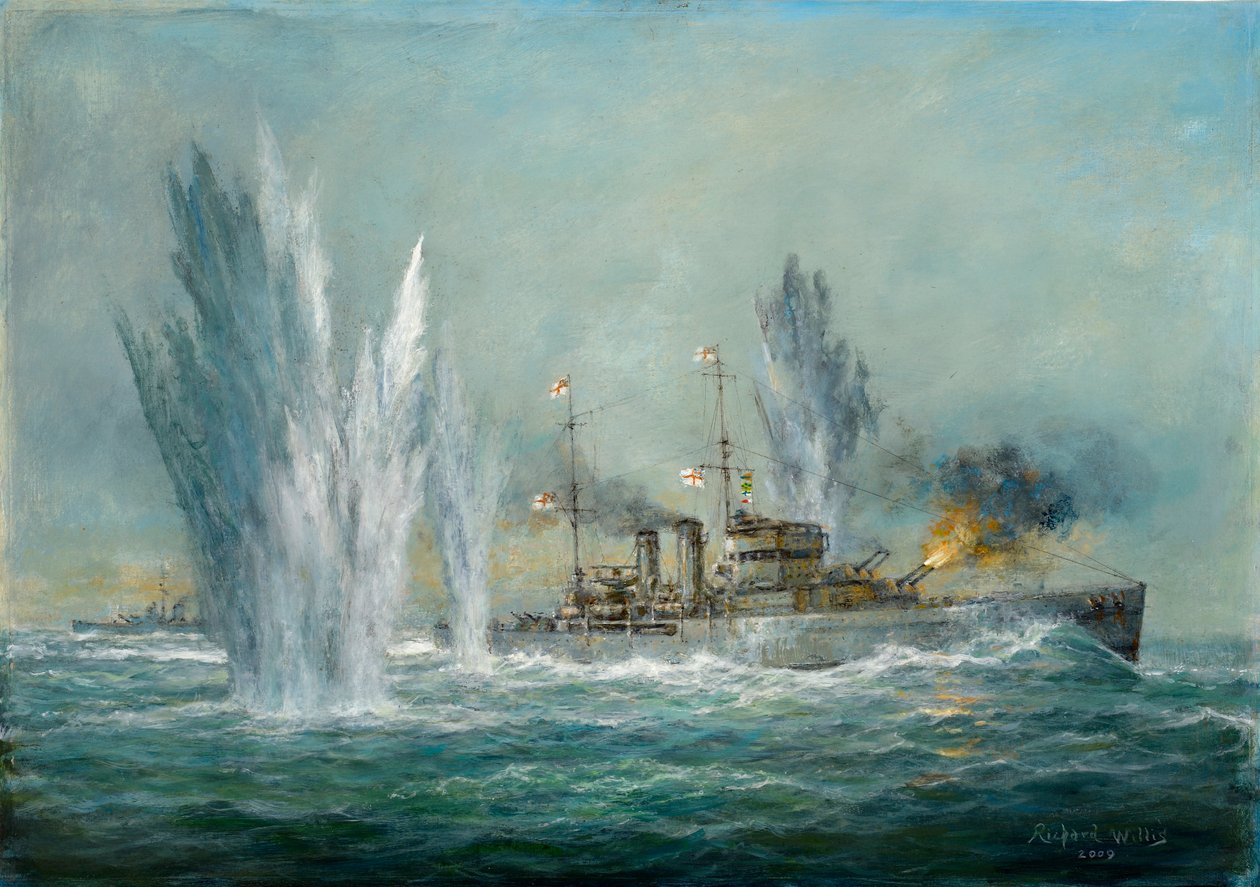 HMS Exeter se envolver no Graf Spree na Batalha do Rio da Prata, 2009 de Richard Willis