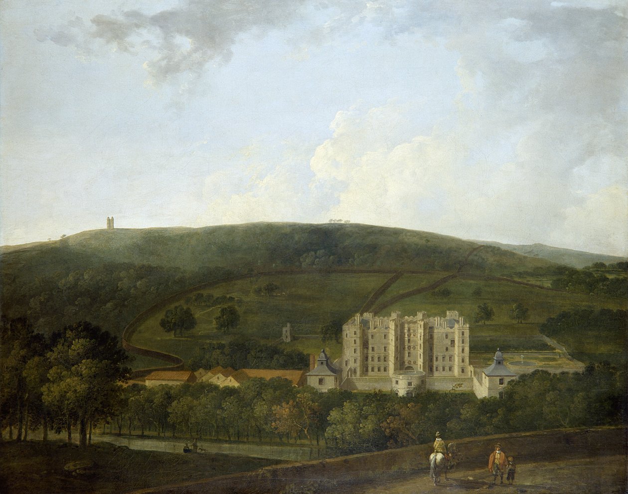 Uma vista de Elizabethan Chatsworth (óleo sobre tela) de Richard Wilson