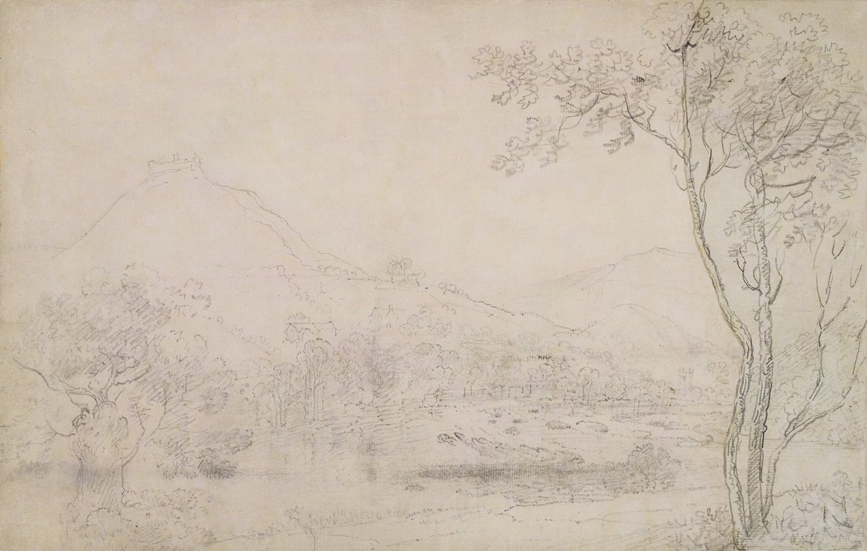 Castell Dinas Bran, País de Gales (grafite e giz preto sobre papel) de Richard Wilson