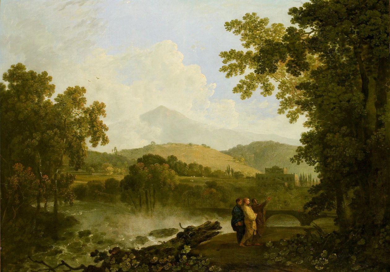 Cícero e seus dois amigos, Atticus e Quintus, em sua villa em Arpinum, 1769-1770 de Richard Wilson