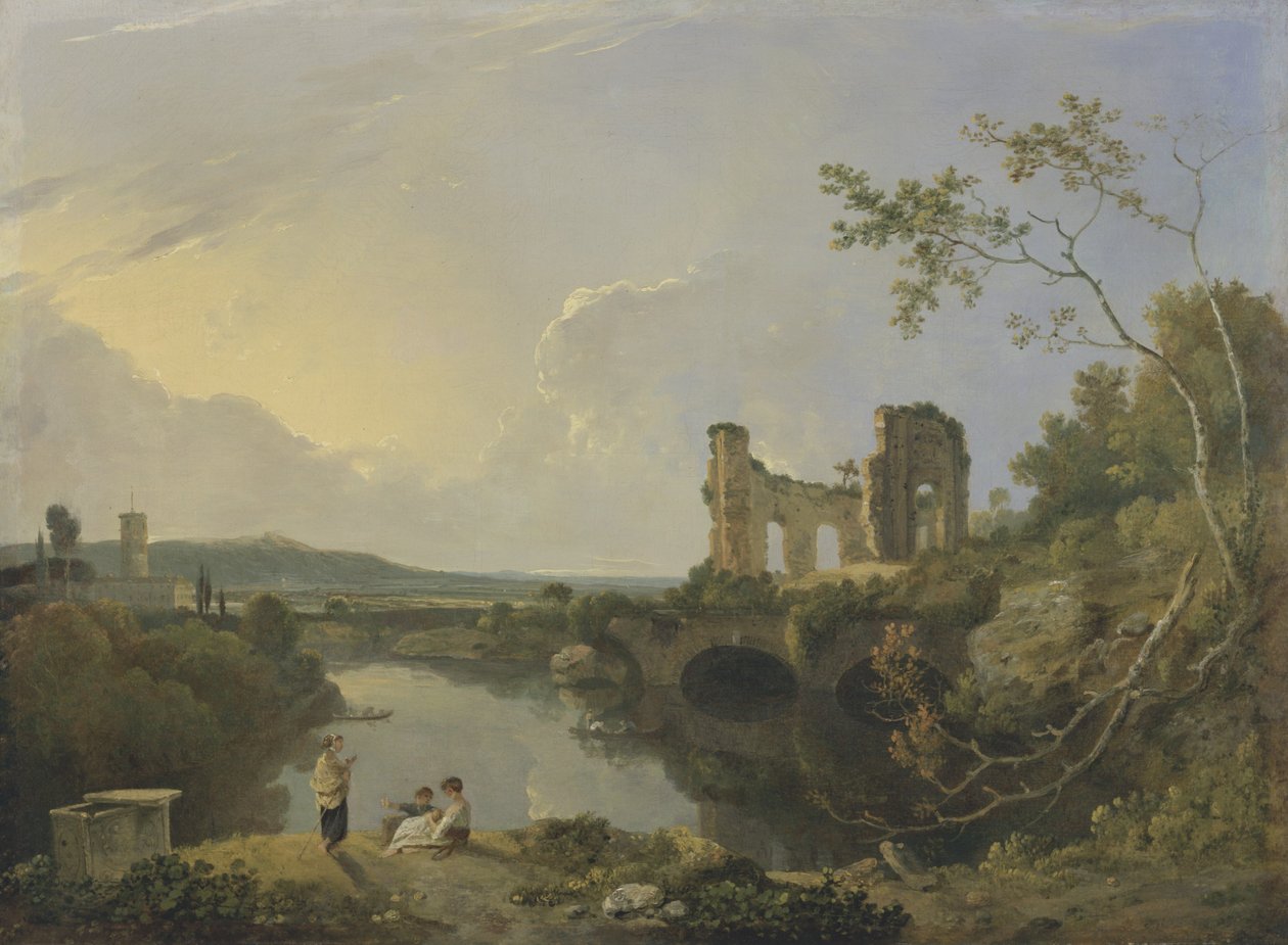 Paisagem Italiana (Manhã), c.1760-65 (óleo sobre tela) de Richard Wilson