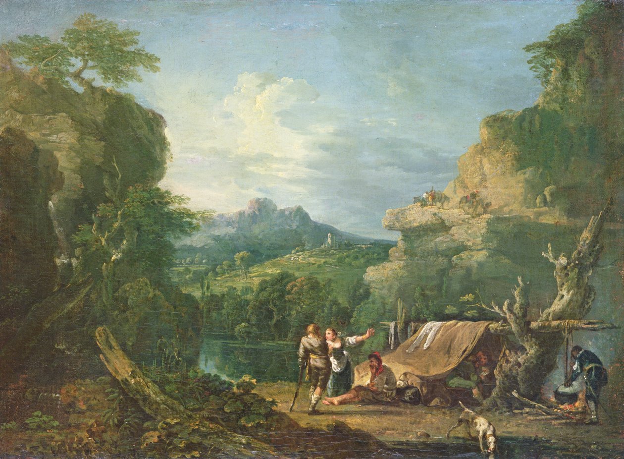 Paisagem com Banditti à volta de uma tenda de Richard Wilson