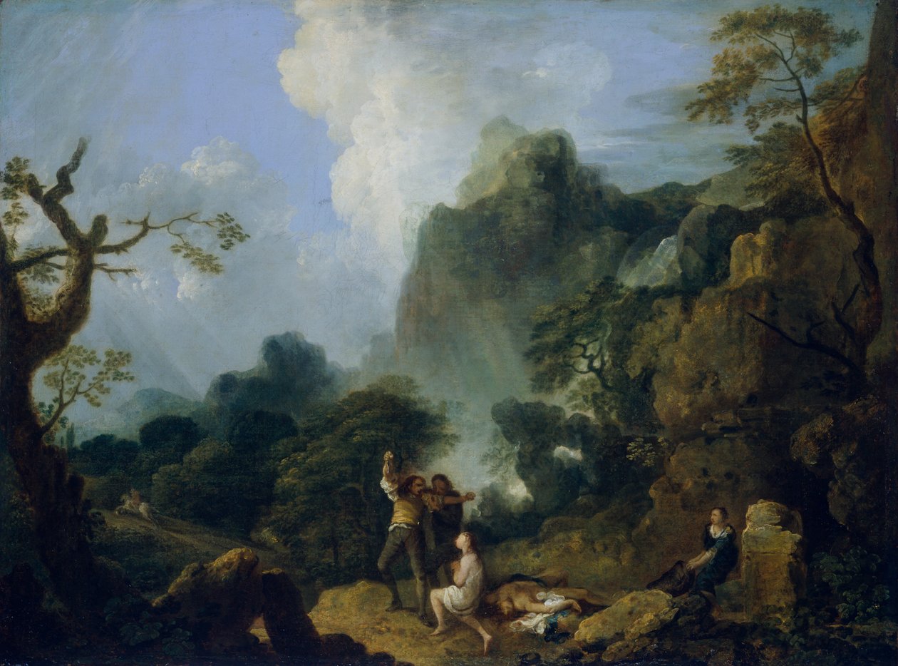 "Paisagem com Banditti: o assassinato", 1723-1782 de Richard Wilson