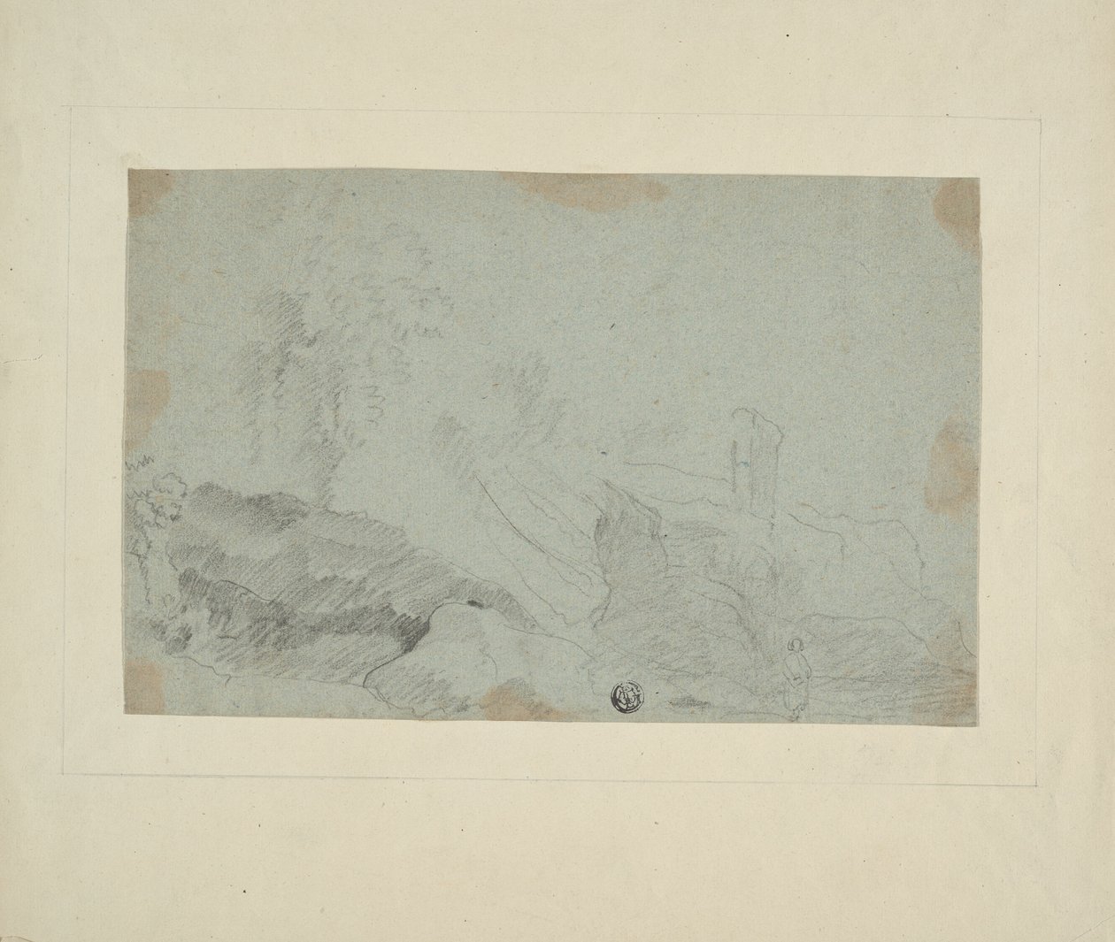 Paisagem rochosa com figura de pé de Richard Wilson