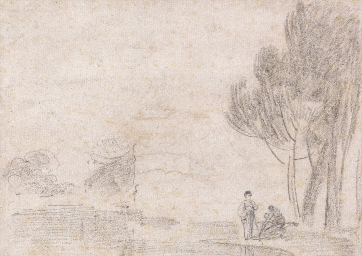 Templo arruinado de Minerva?, Duas figuras na margem do rio de Richard Wilson