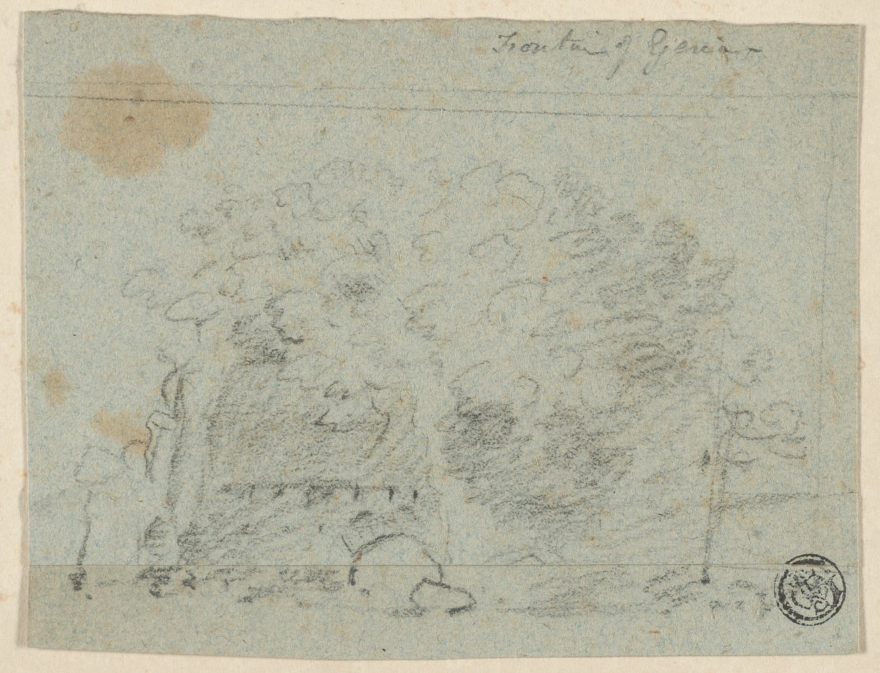 Esboço de árvores perto da ponte (frente); Esboço de um edifício (verso) de Richard Wilson