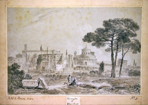 Templo de Bacchus (lápis e lavagem em papel) de Richard Wilson