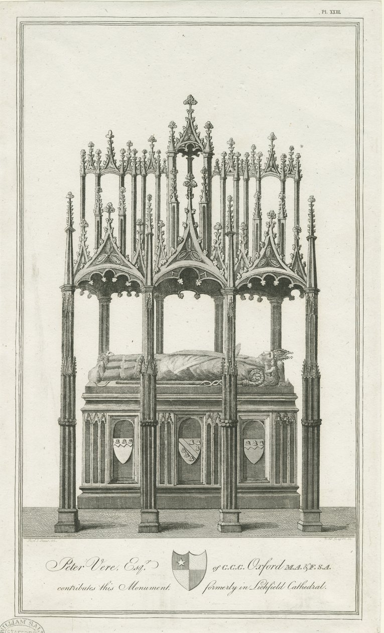 Catedral de Lichfield - Monumento ao Bispo Blythe: gravura, nd [1762-1798] (imprimir) de Richard Woollett Basire