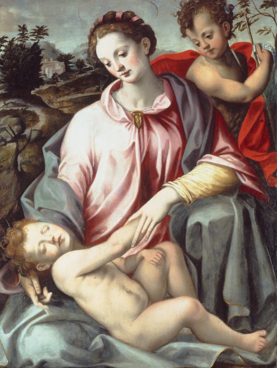 A Madona e o Menino com o Menino São João Batista (óleo no painel) de Ridolfo Ghirlandaio