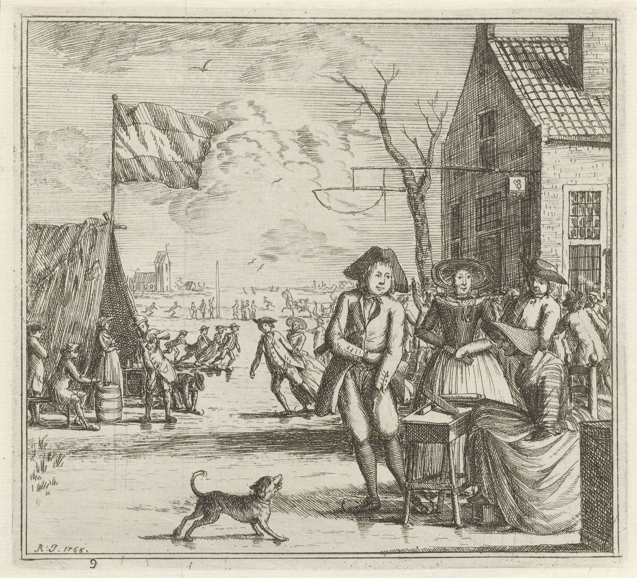 Paisagem de inverno com pousada e patinadores O inverno. (título da série) Cenas de inverno (título da série) de Rienk Jelgerhuis