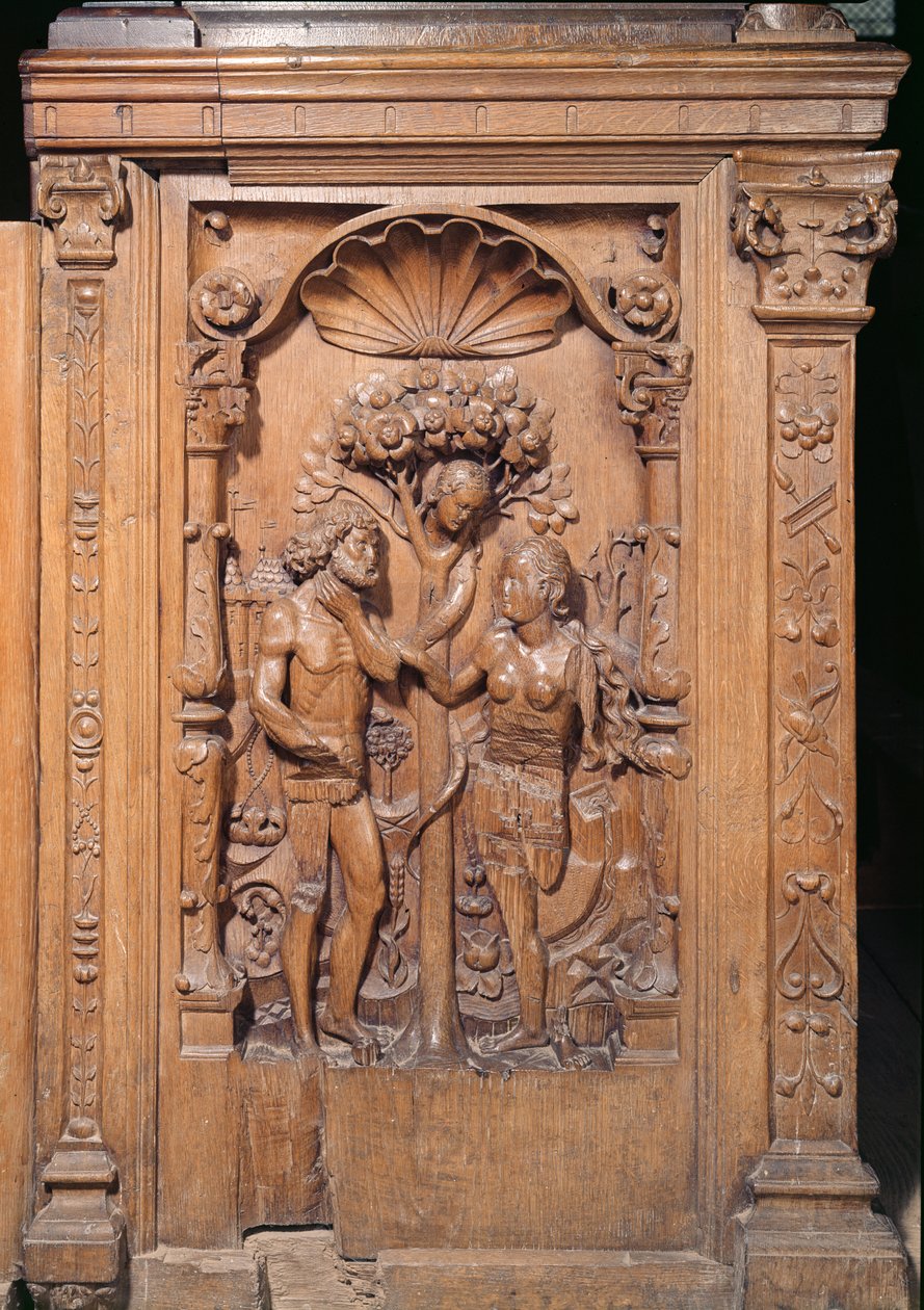 Adão e Eva, de uma barraca de coral, 1526 (madeira) de Rigoley Brothers