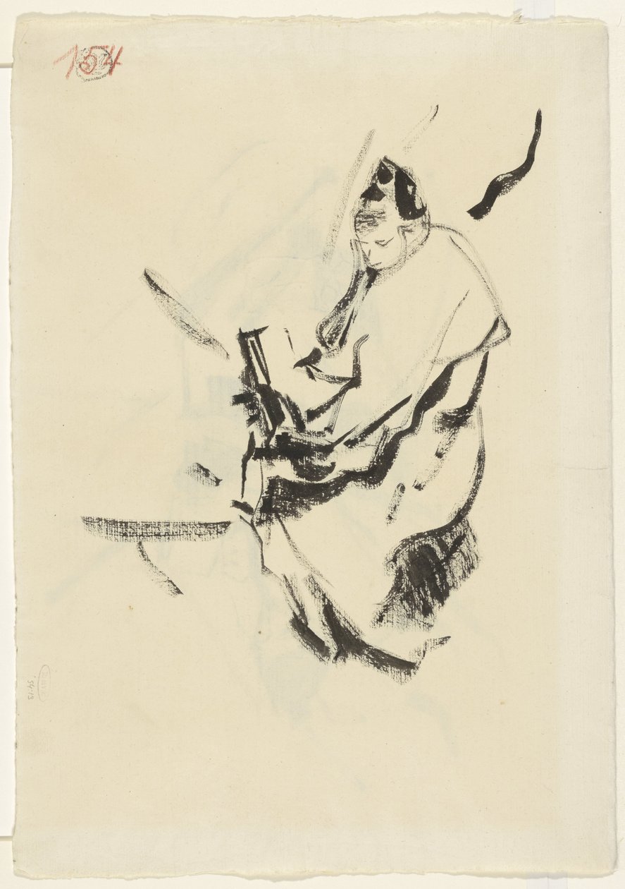 Mulher recortada, em almofadas, com um livro de Rik Wouters