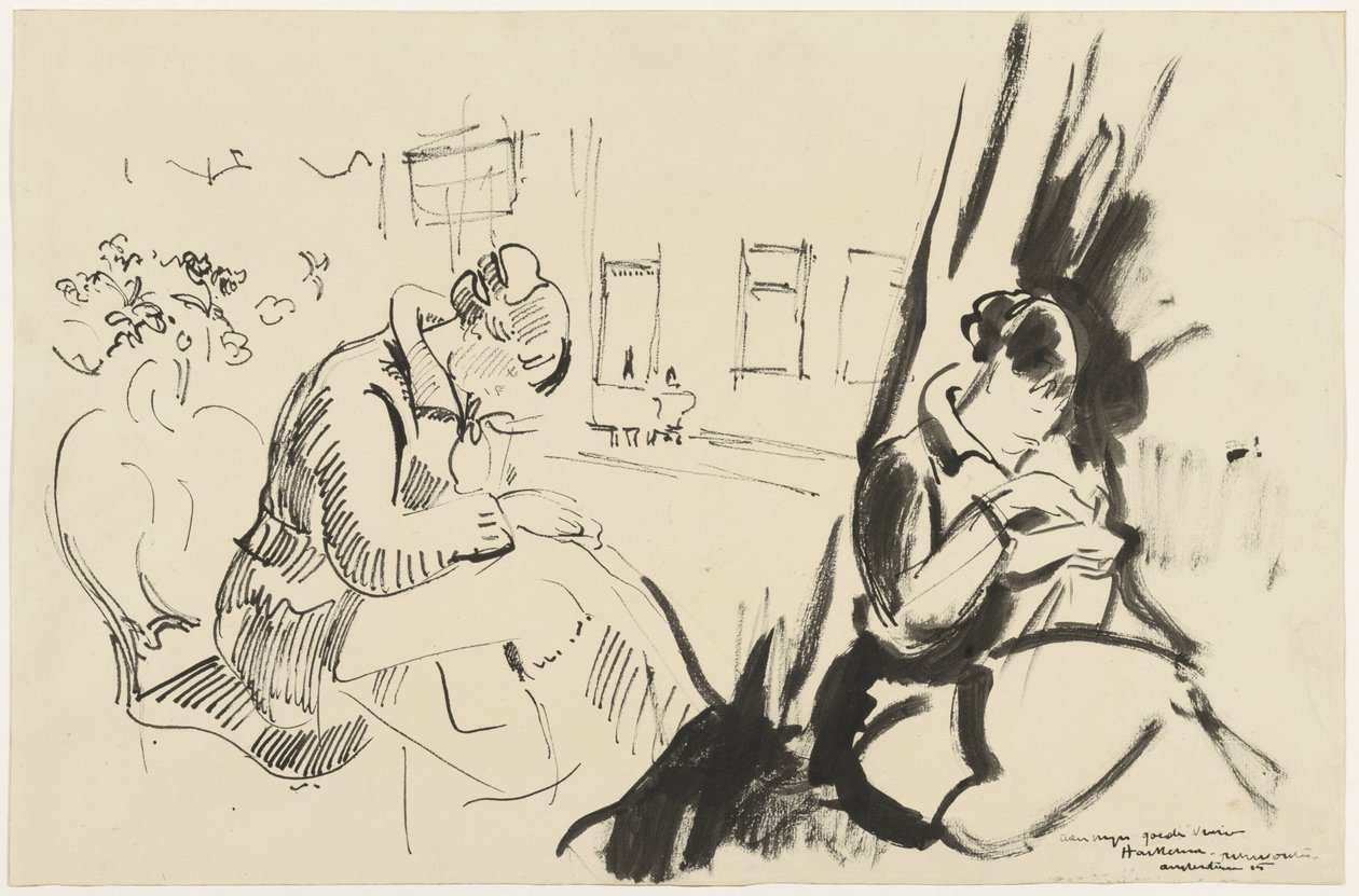 Estudos de uma mulher sentada, costurando de Rik Wouters