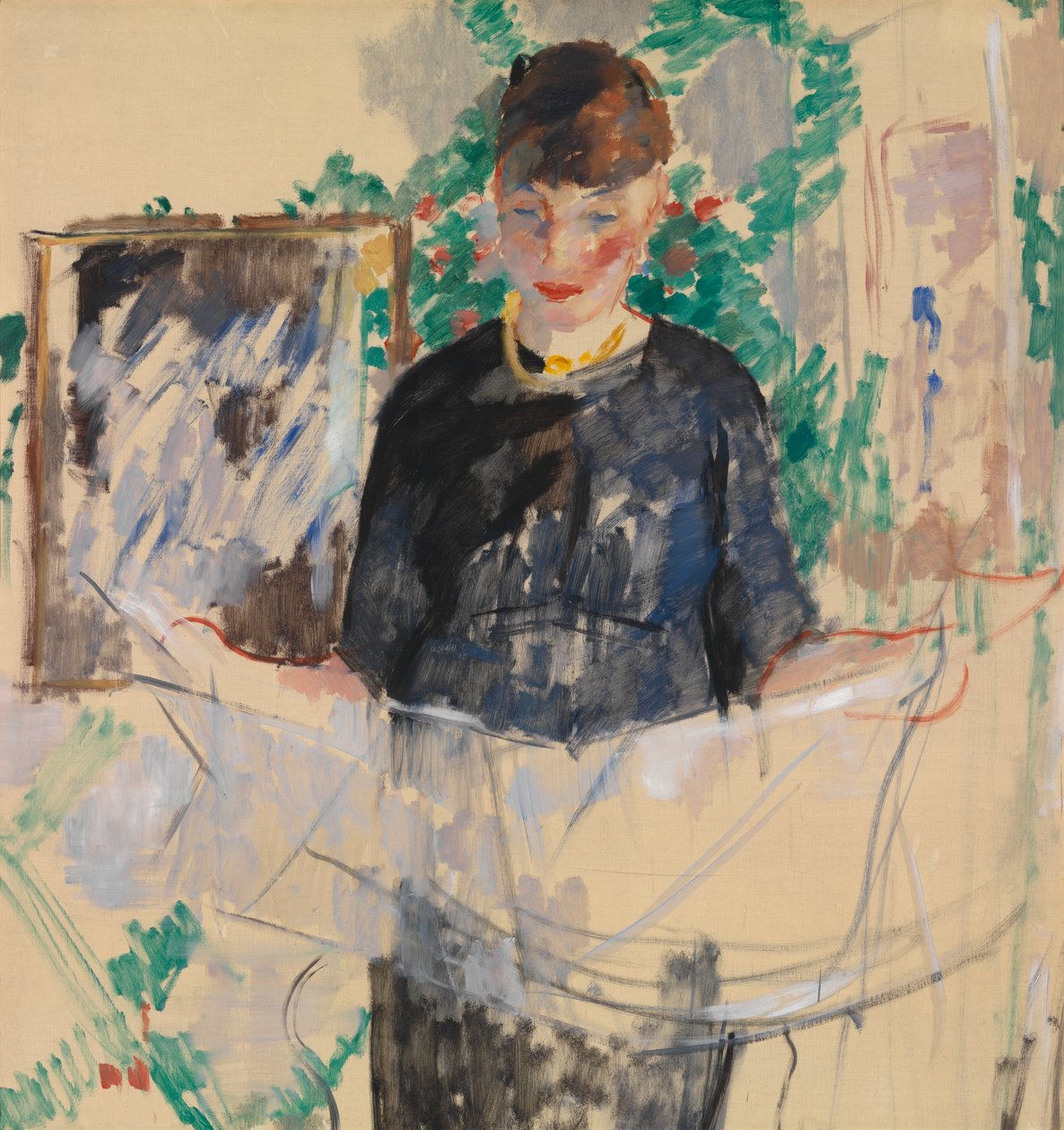 Mulher de preto a ler o jornal de Rik Wouters