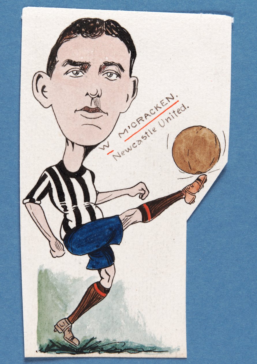Billy McCracken, Newcastle United, desenho para um conjunto de cartões de cigarro, 1907 (caneta e tinta no cartão) de Rip