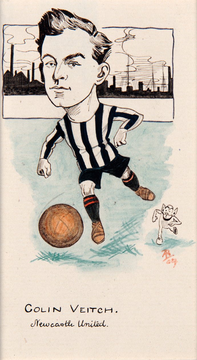 Colin Veitch, Newcastle United, desenho para um conjunto de cartões de cigarro, 1907 (caneta e tinta no cartão) de Rip