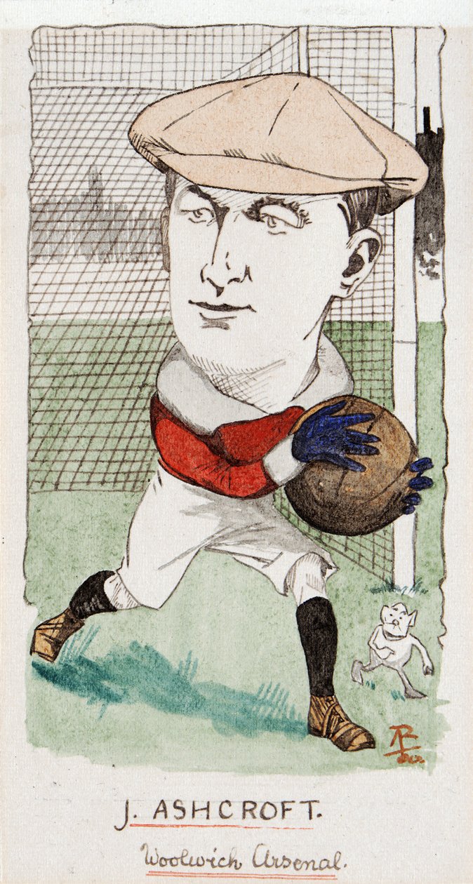 Jimmy Ashcroft, Woolwich Arsenal, desenho para um conjunto de cartões de cigarro, 1907 (caneta e tinta no cartão) de Rip