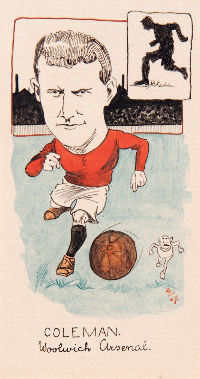 Tim Coleman, Woolwich Arsenal, desenho para um conjunto de cartões de cigarro, 1907 (caneta e tinta no cartão) de Rip