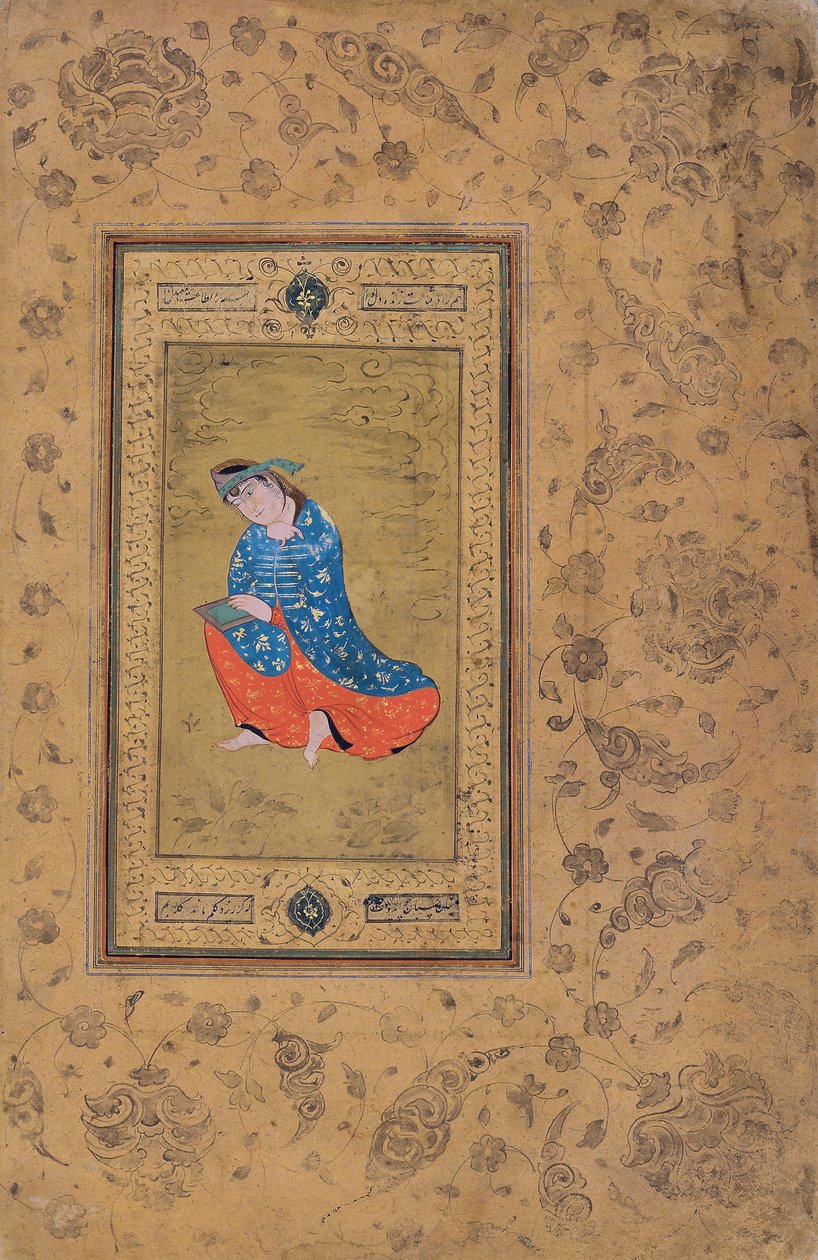 Uma princesa em azul e laranja, c.1575 (wc opaca no papel) de Riza i Abbasi