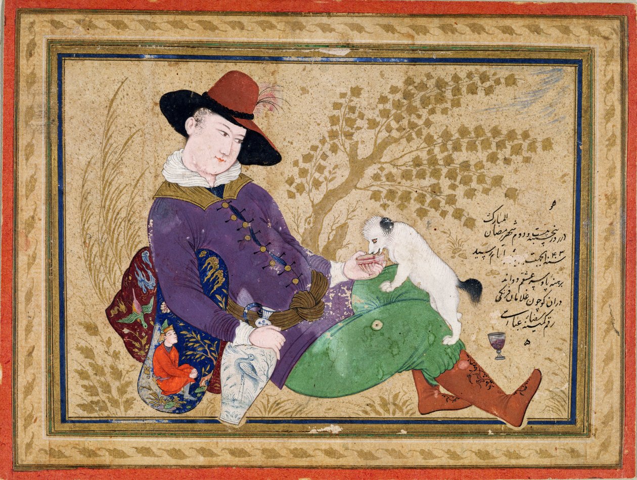Jovem português, persa, 1634 (wc, ouro e tinta sobre papel) de Riza i Abbasi