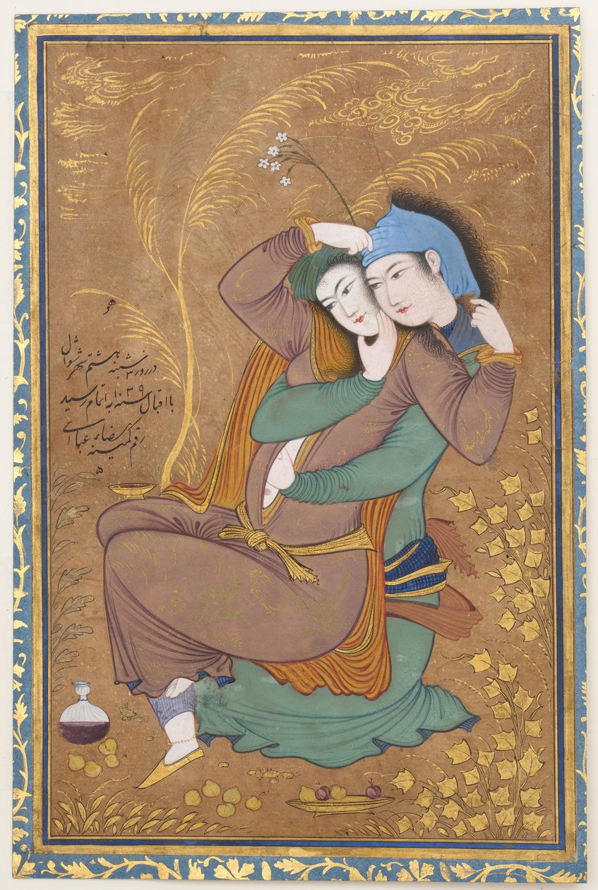 Os Amantes, datado de A.H. 1039 A.D. 1630. de Riza