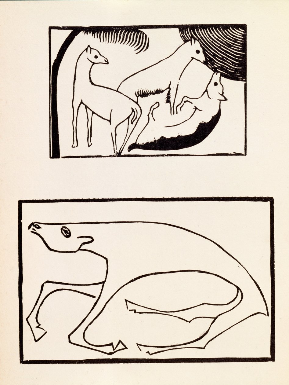 The Animals, ilustração de um volume contendo xilogravuras de sete artistas, publicado pela Omega Workshops Ltd, Londres, 1918 xilogravura de Roald Kristian