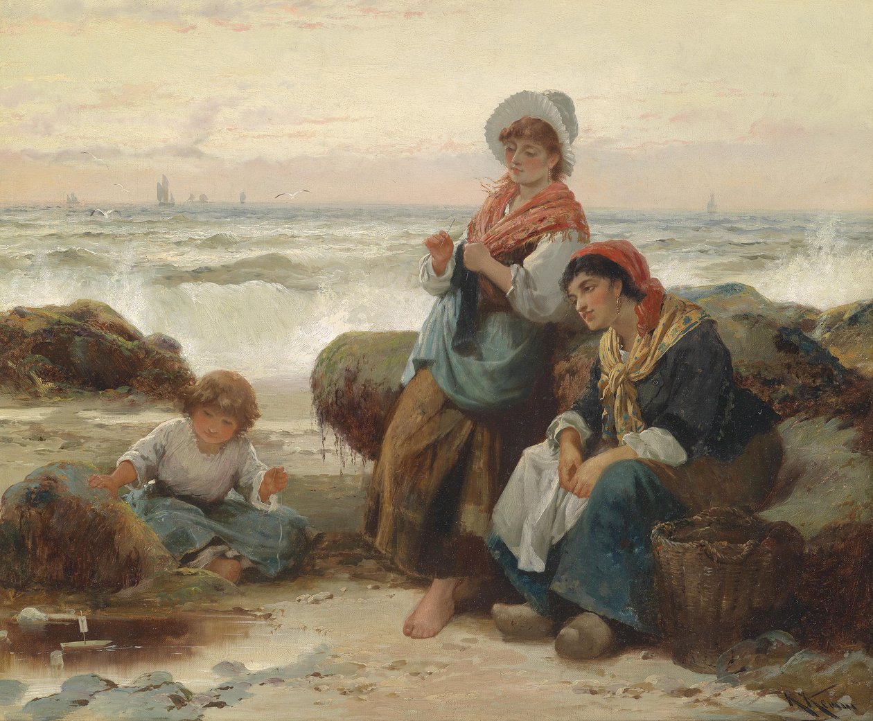 Pescadoras com criança na costa de Robert Kemm