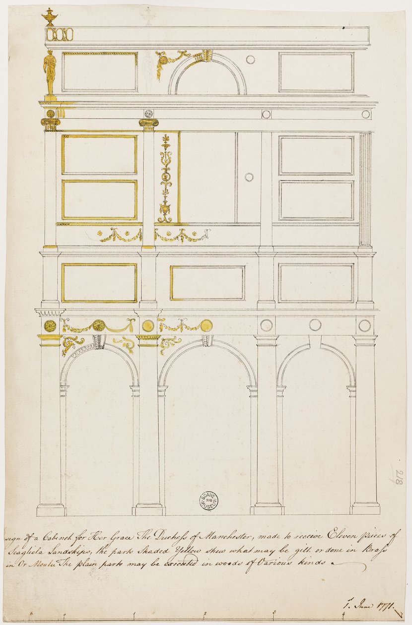 Design para o gabinete Kimbolton (caneta e tinta com wc no papel) de Robert Adam