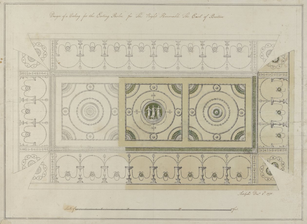 Projeto para o teto da sala de comer, Headfort House, 1775 (caneta e tinta com wc no papel) de Robert Adam