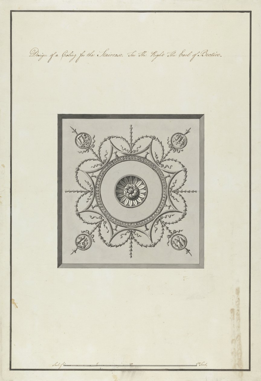 Projeto para o teto da escada, Headfort House, 1771-75 (caneta e tinta preta com cinza e preto no papel) de Robert Adam