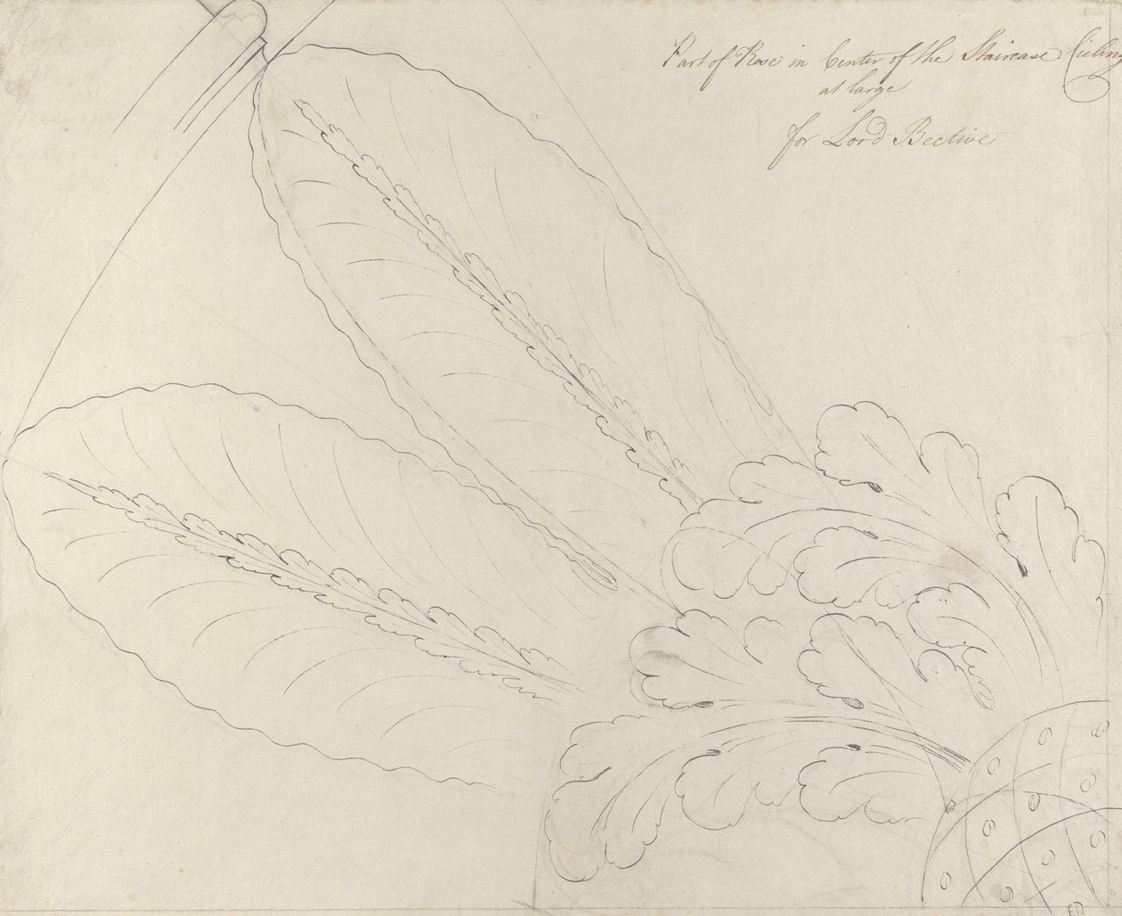 Design para o teto subiu na escada, Headfort House, 1772 (caneta e tinta preta e grafite sobre tela) de Robert Adam