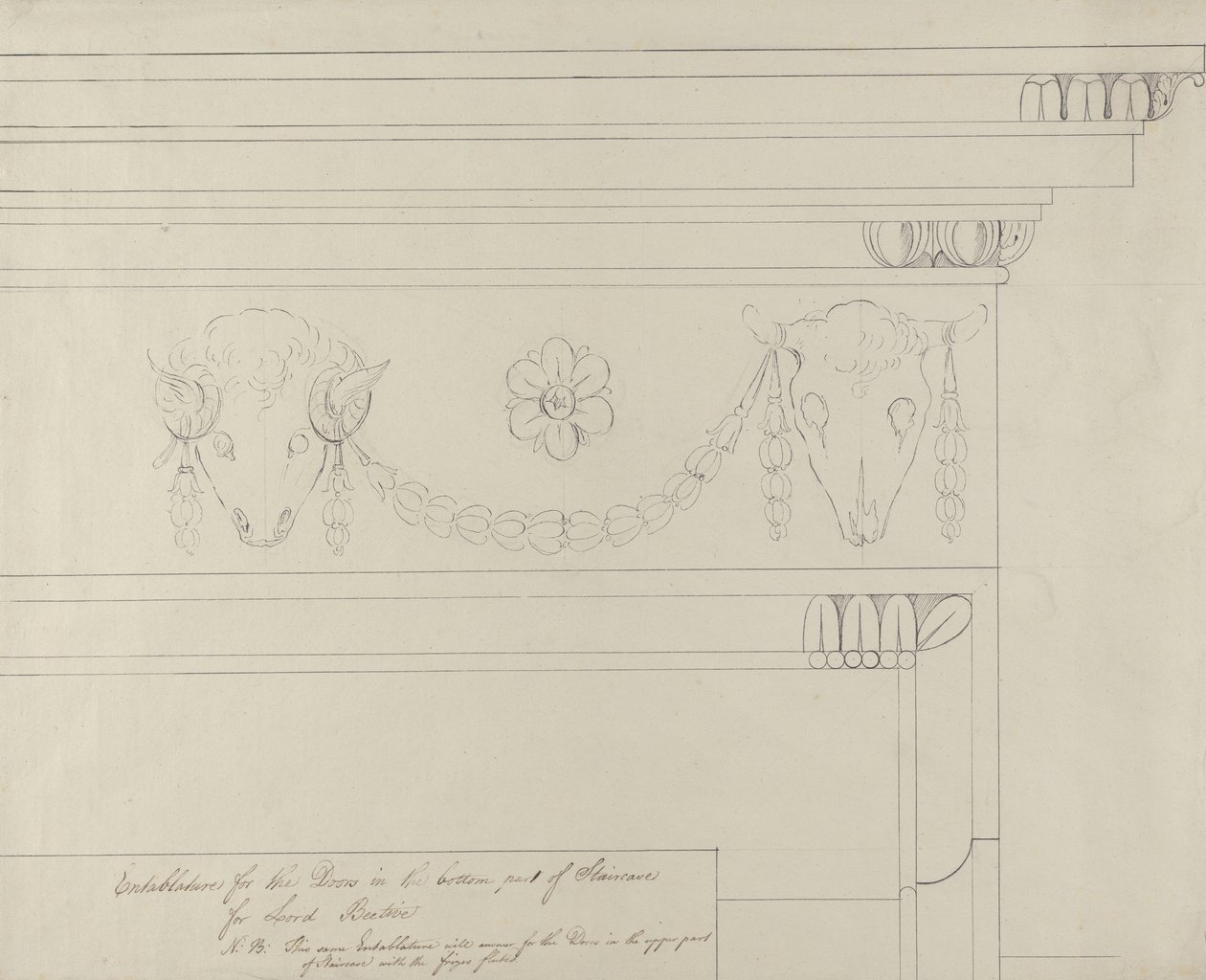 Design para o entablamento da escada, Headfort House (caneta e tinta preta com grafite sobre papel) de Robert Adam
