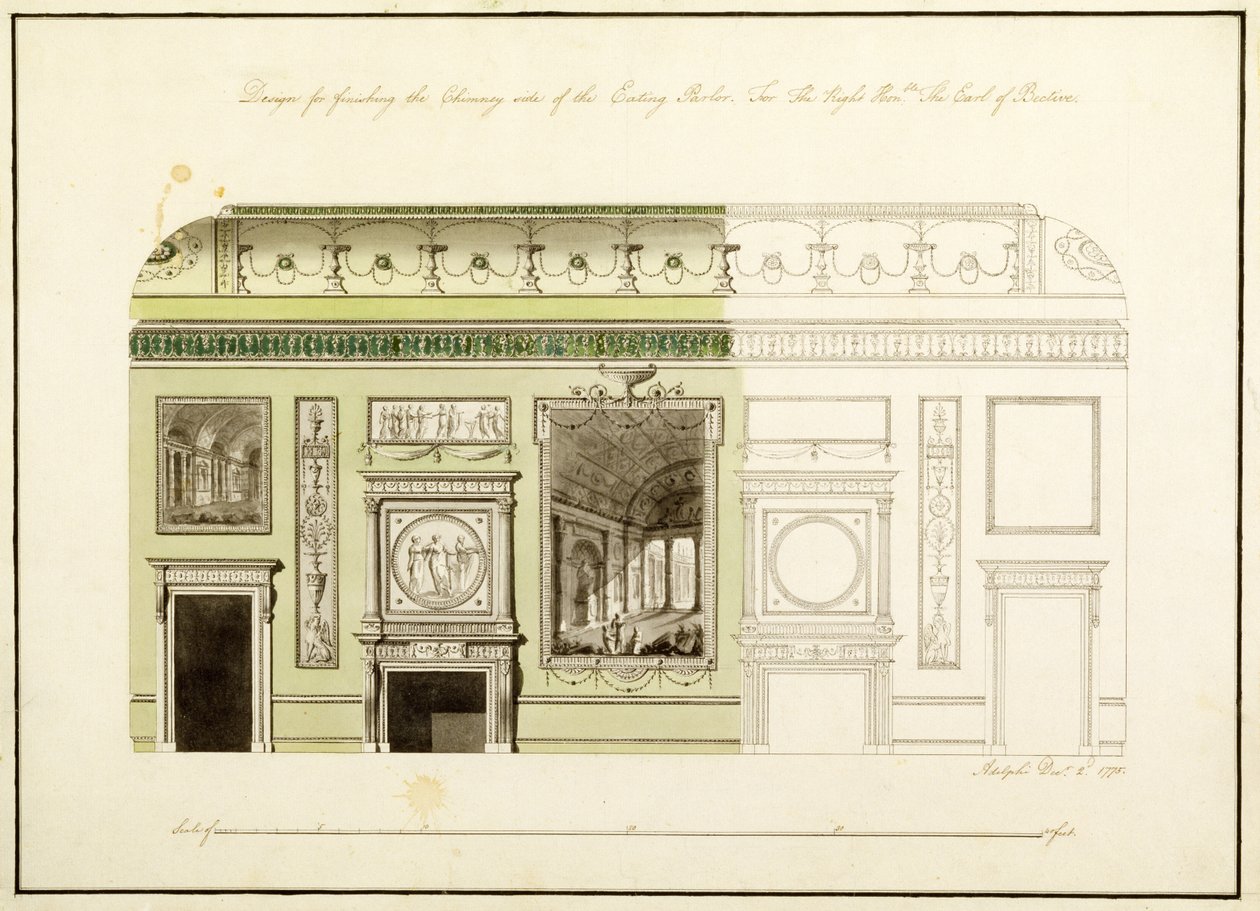 Headfort House, Comer Parlor, Chaminé, 1775 (wc, caneta e tinta no papel) de Robert Adam