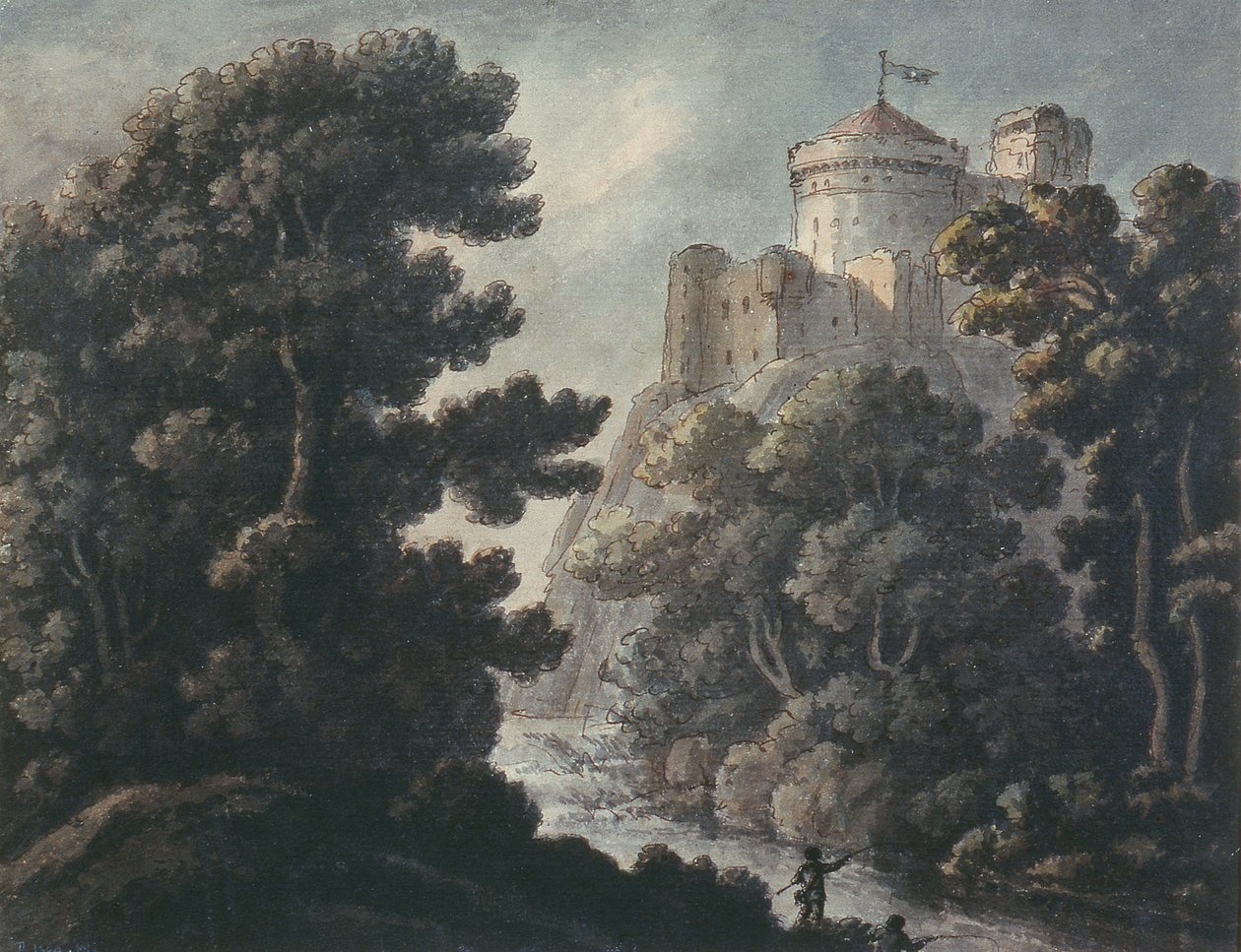 Paisagem, com, castelo, ligado, um, rocha de Robert Adam