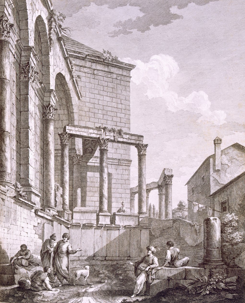 Vista lateral do Templo de Júpiter, de &39;Ruínas do Palácio do Imperador Diocleciano em Spalatro na Dalmácia&39;, publicado em 1764 de Robert Adam