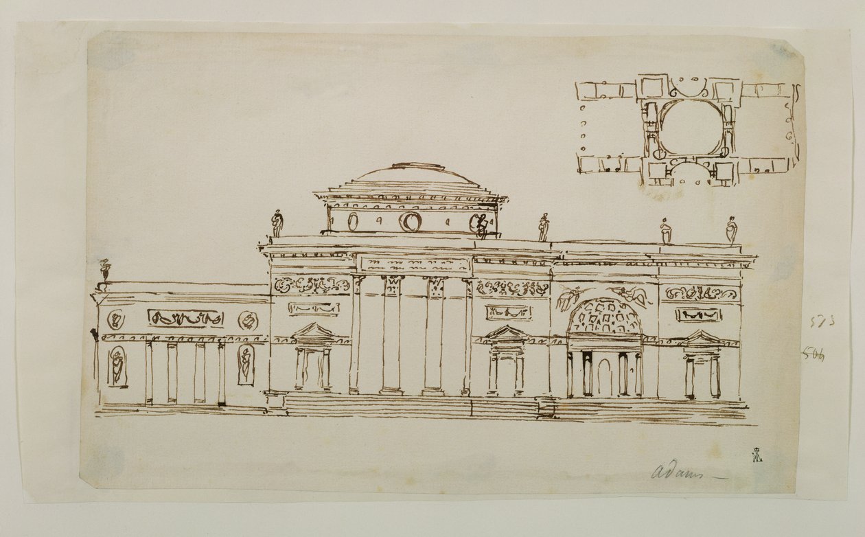 Projeto esboçado para um edifício abobadado (caneta e tinta) de Robert Adam
