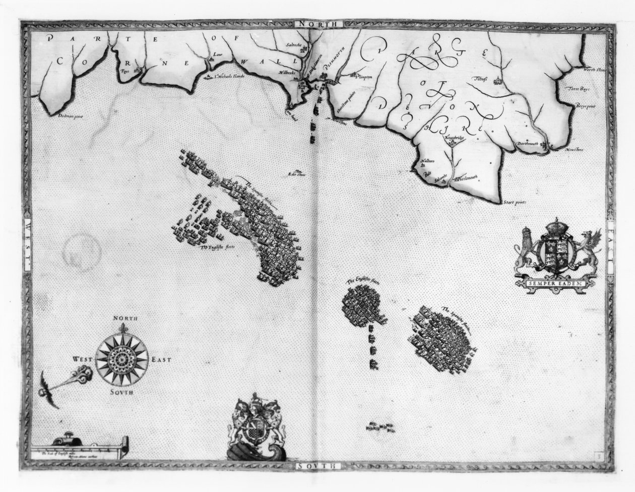 Mapa No.3 Mostrando a rota da frota da Armada, gravada por Augustine Ryther, 1588 de Robert Adams