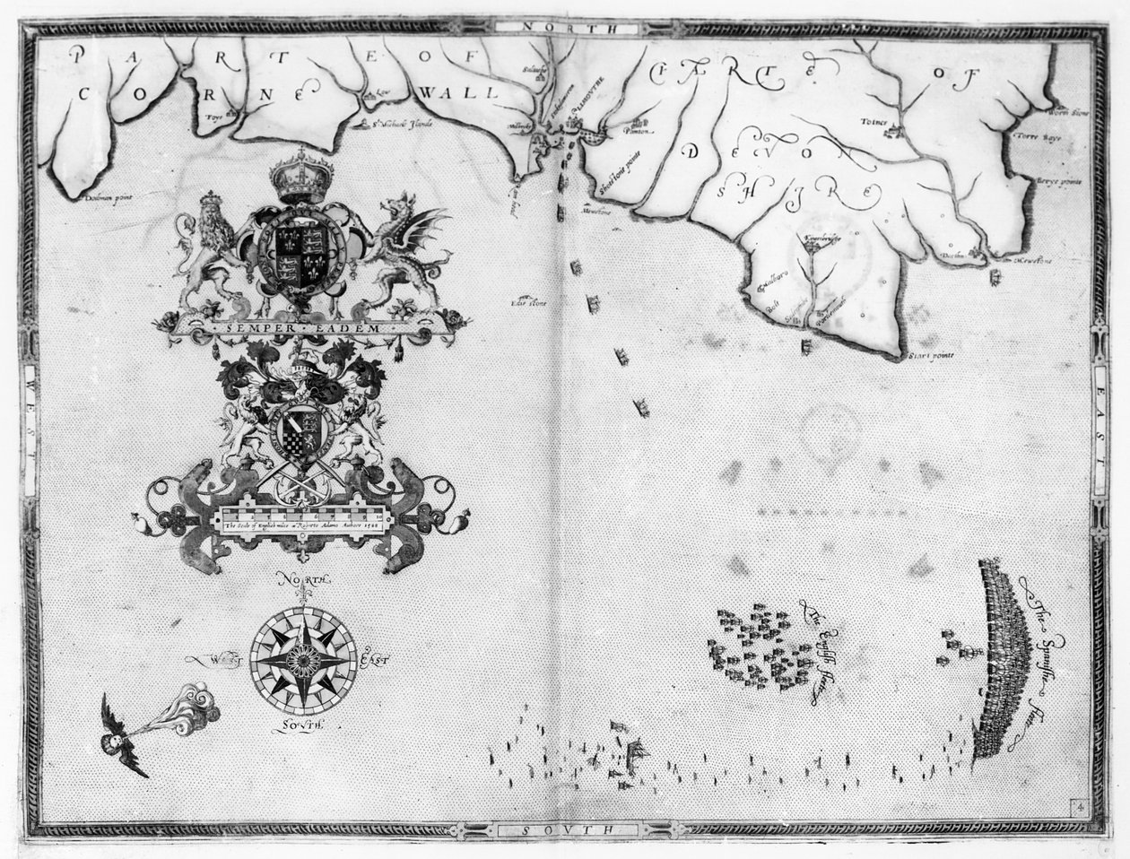 Mapa No.4 Mostrando a rota da frota Armada, gravada por Augustine Ryther; 1588 de Robert Adams