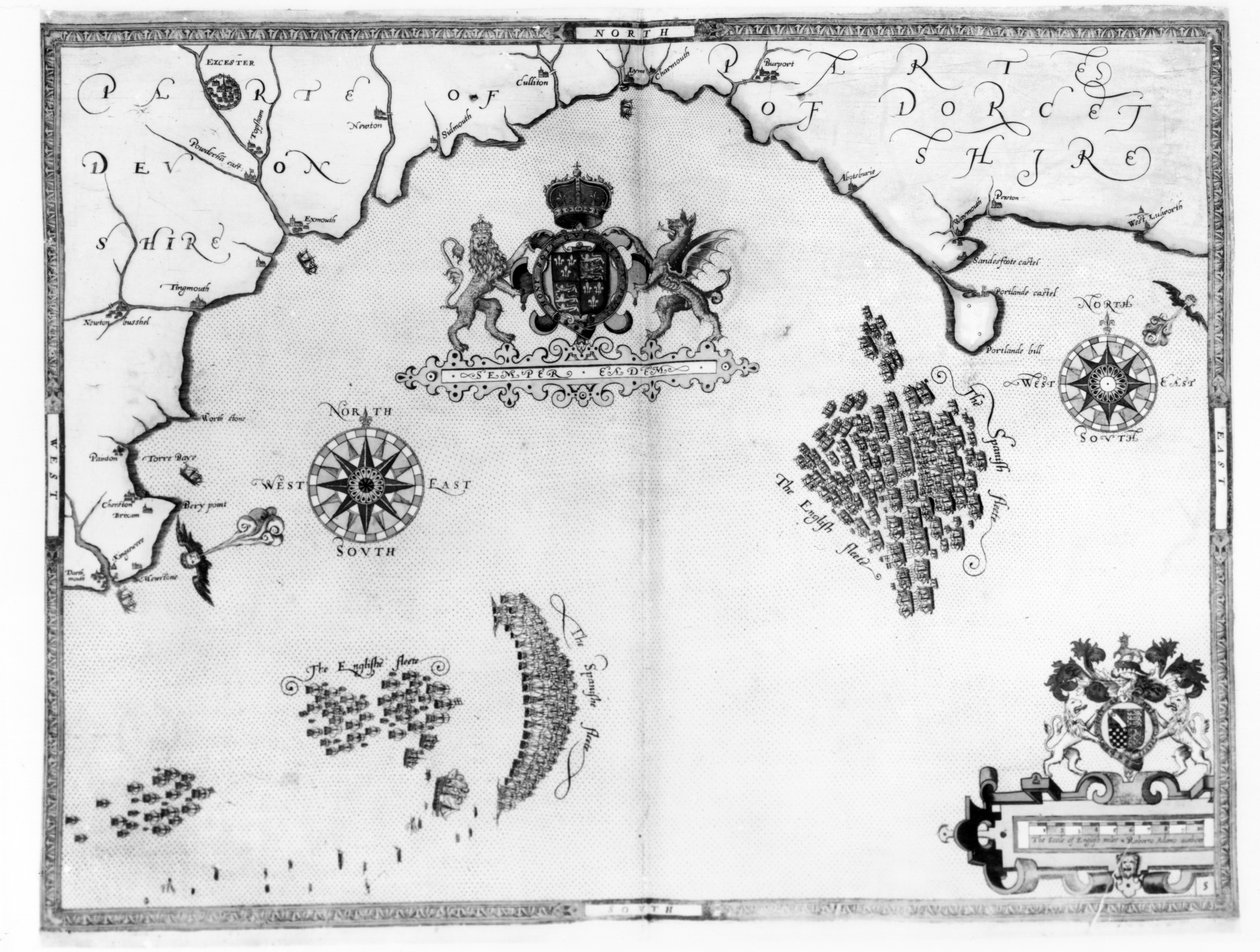 Mapa No.5 Mostrando a rota da frota da Armada, gravada por Augustine Ryther, 1588 de Robert Adams