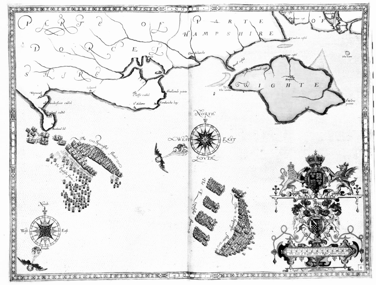 Mapa nº 6 mostrando a rota da frota da Armada, gravada por Augustine Ryther, 1588 de Robert Adams