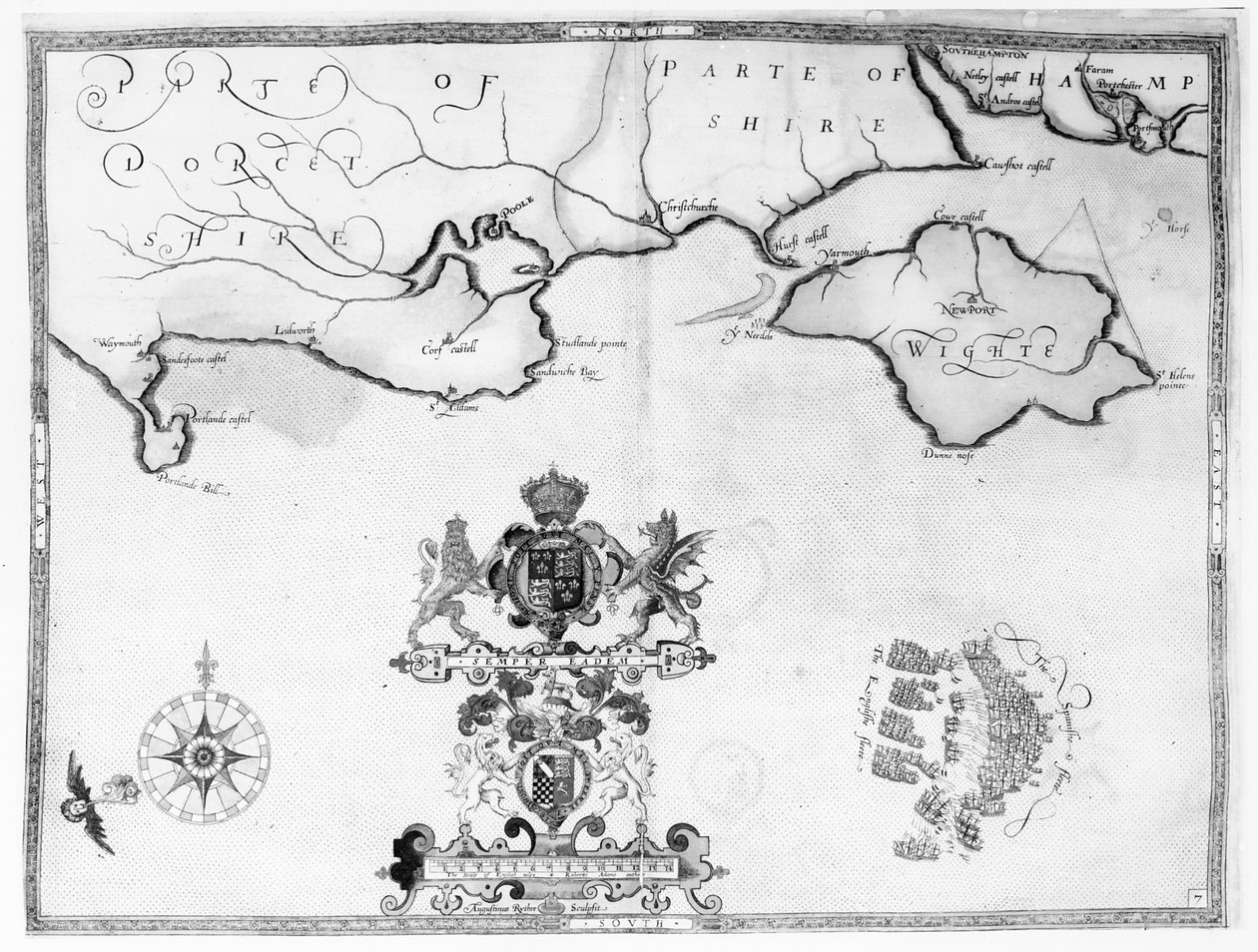Mapa No.7 mostrando a rota da frota da Armada, gravada por Augustine Ryther, 1588 de Robert Adams