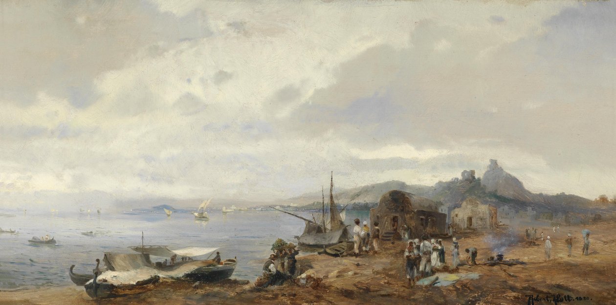 Pescador em uma paisagem costeira do sul da Itália de Robert Alott