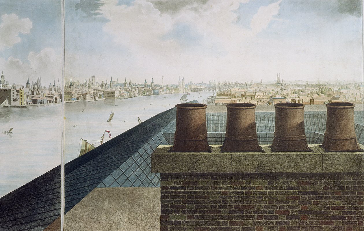 Vista panorâmica de Londres, 1792-93 (aquatinta colorida) de Robert Barker