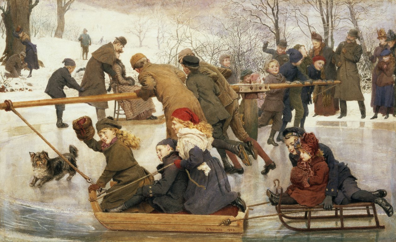 Um Merry-Go-Round no gelo, 1888 de Robert Barnes