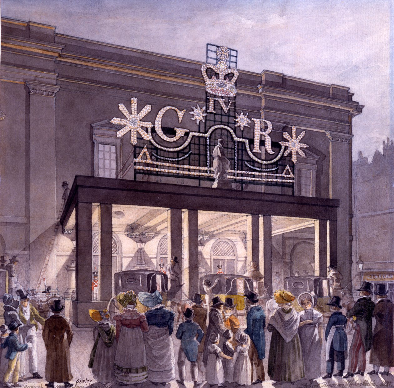 Fora do Teatro Real, Drury Lane, 1821 de Robert Blemell Schnebbelie